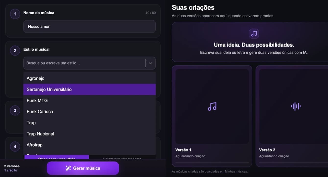 Lista de estilos musicais aberta no Estúdio